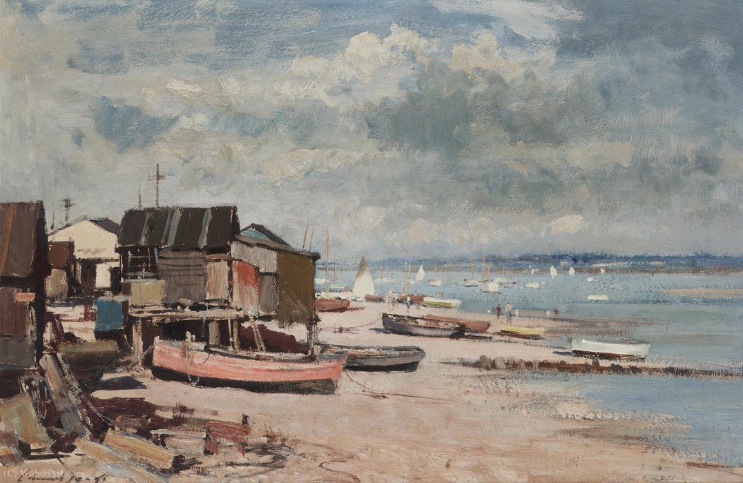 WikiOO.org - Güzel Sanatlar Ansiklopedisi - Resim, Resimler Edward Seago - Boat Sheds at Felixtowe Ferry, Suffolk