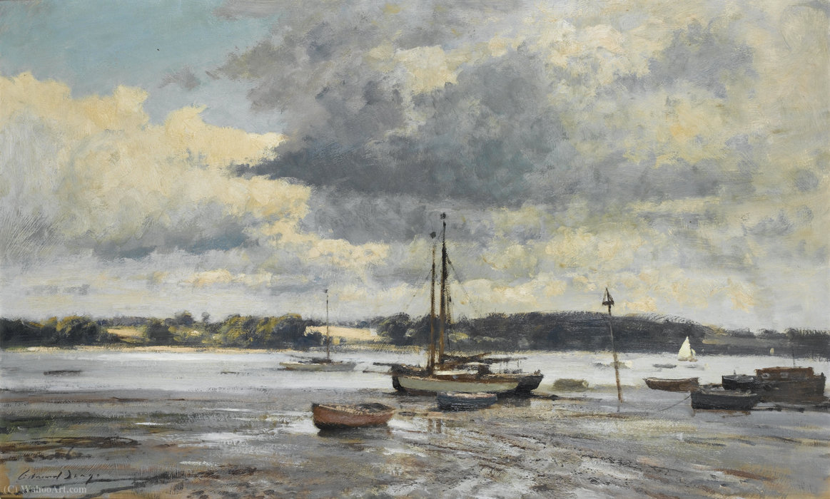 WikiOO.org - Güzel Sanatlar Ansiklopedisi - Resim, Resimler Edward Seago - Boats on the Mud, Pin Mill, Suffolk