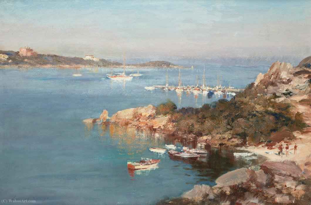 WikiOO.org - Encyclopedia of Fine Arts - Maleri, Artwork Edward Seago - Dinghies at the Lucia Beach - Port Cervo