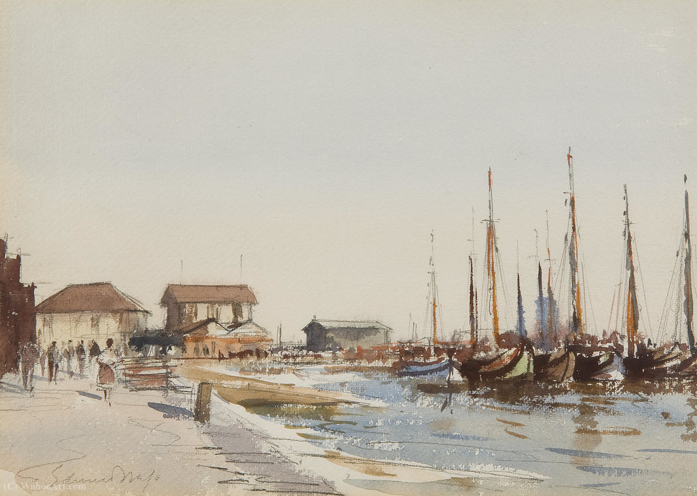 Wikioo.org - The Encyclopedia of Fine Arts - Painting, Artwork by Edward Seago - Fragatis at Cais do Sodre - Lisbon
