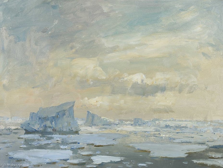 Wikioo.org - The Encyclopedia of Fine Arts - Painting, Artwork by Edward Seago - Icebergs in the Antarctic, (1957)