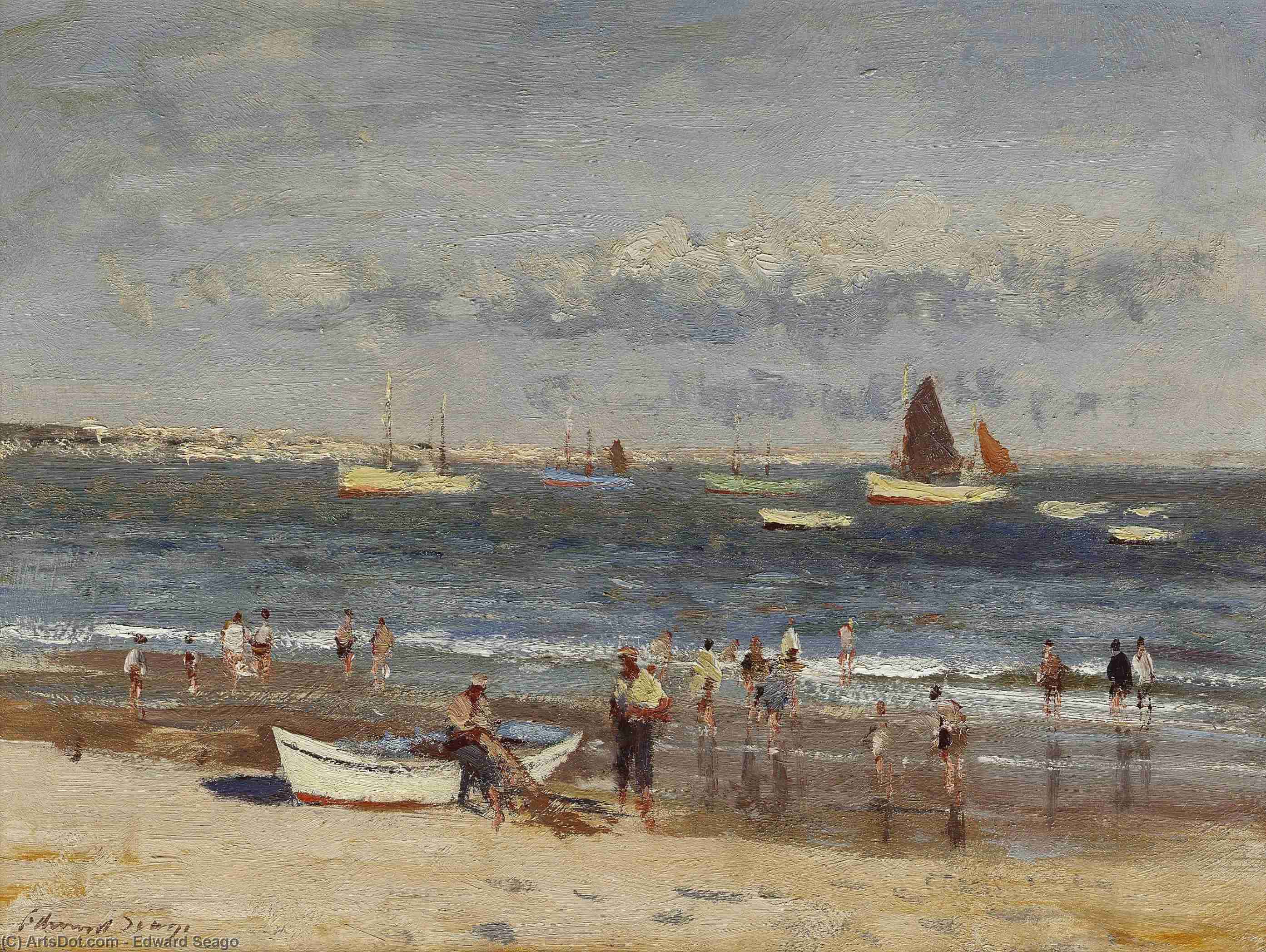 Wikioo.org – La Enciclopedia de las Bellas Artes - Pintura, Obras de arte de Edward Seago - en la playa , Cascais