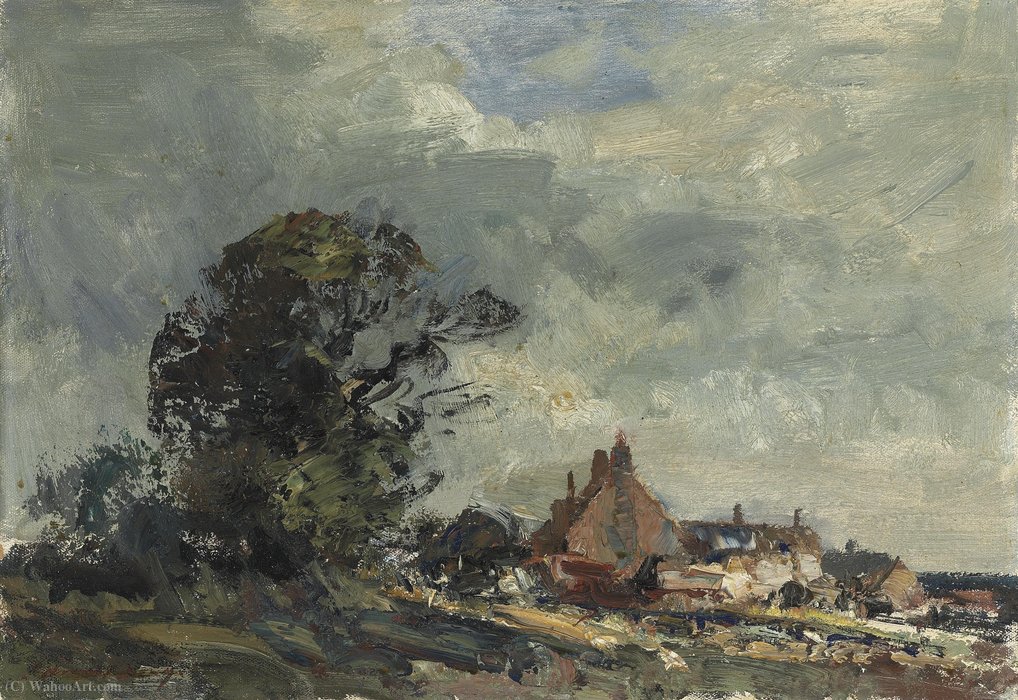 WikiOO.org - Encyclopedia of Fine Arts - Maleri, Artwork Edward Seago - Storm over the Farm