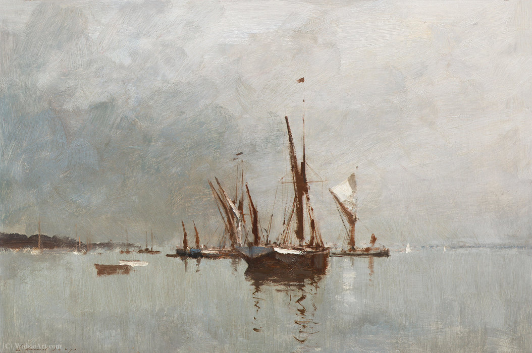 Wikioo.org - สารานุกรมวิจิตรศิลป์ - จิตรกรรม Edward Seago - Thames barges