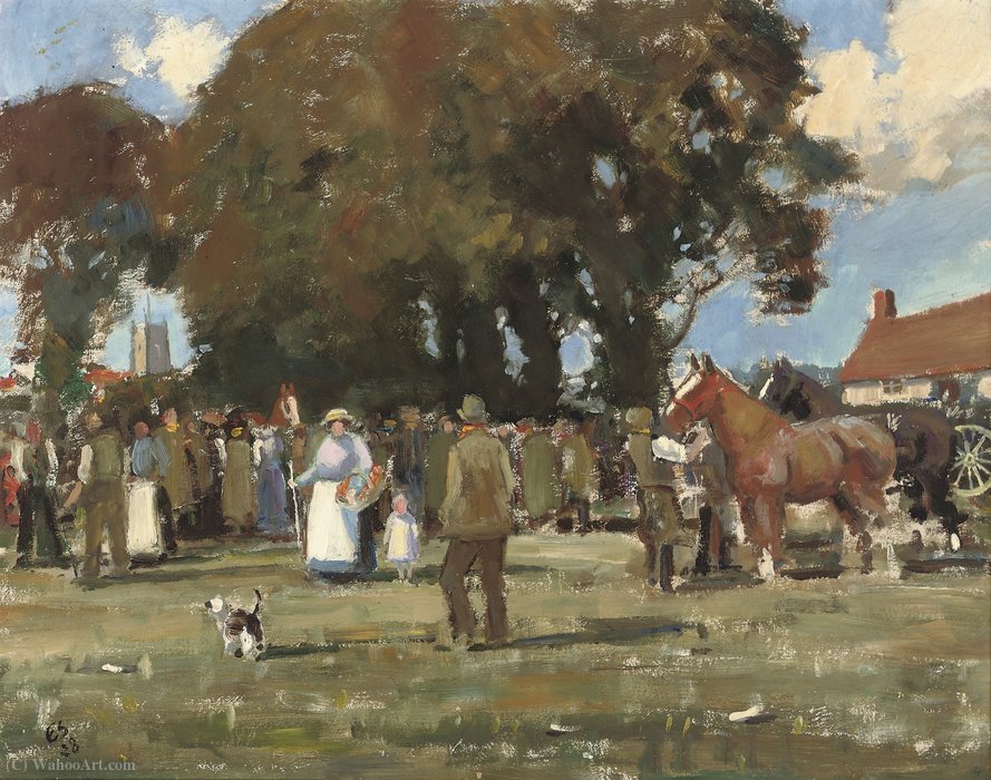Wikoo.org - موسوعة الفنون الجميلة - اللوحة، العمل الفني Edward Seago - The horse fair, (1928)