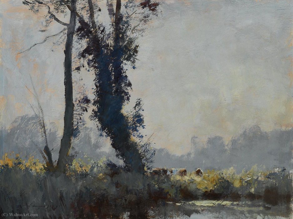 Wikioo.org - The Encyclopedia of Fine Arts - Painting, Artwork by Edward Seago - Trees and Cattle near Barton Mills