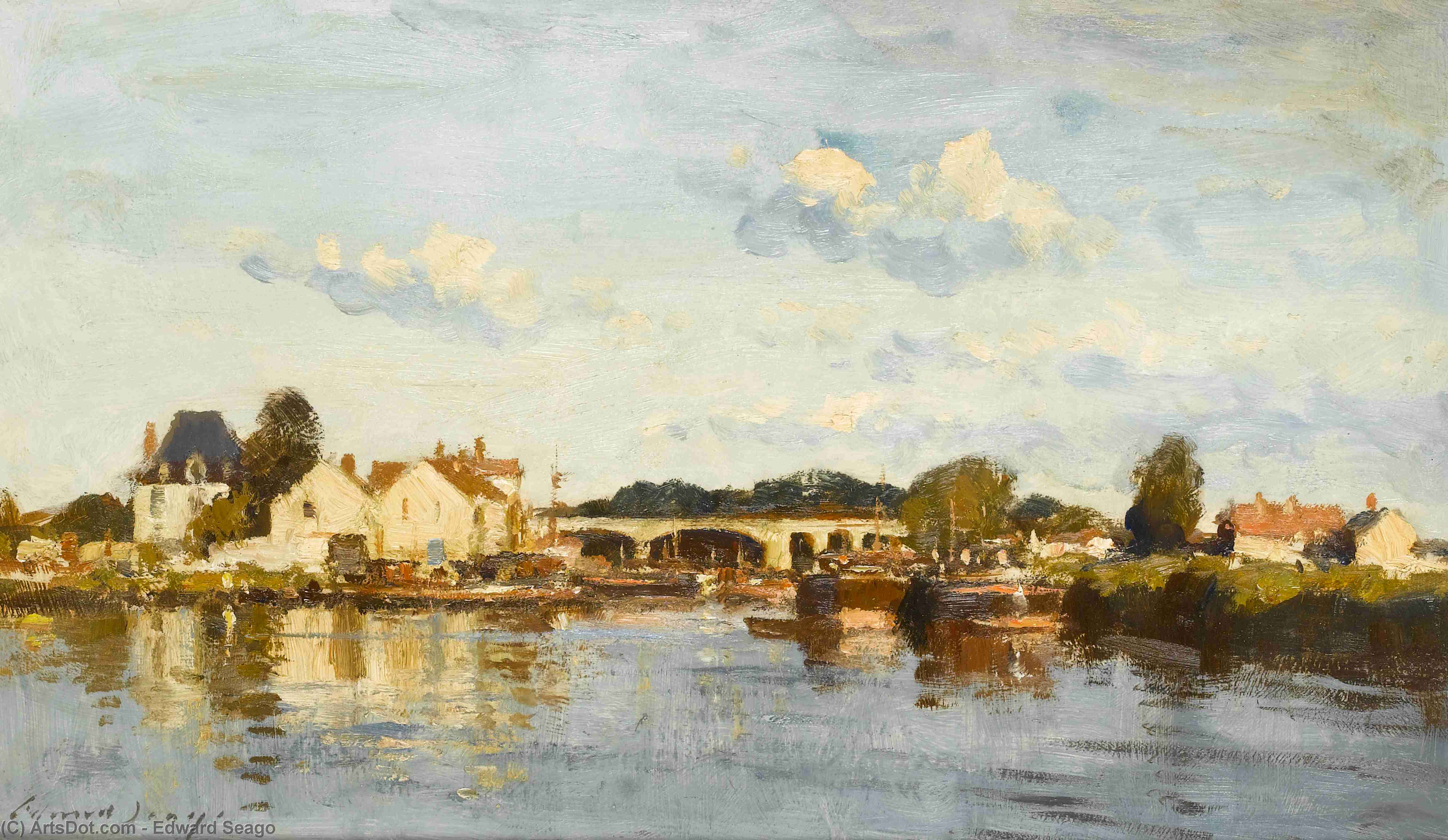 Wikioo.org - The Encyclopedia of Fine Arts - Painting, Artwork by Edward Seago - Village on the Upper Seine