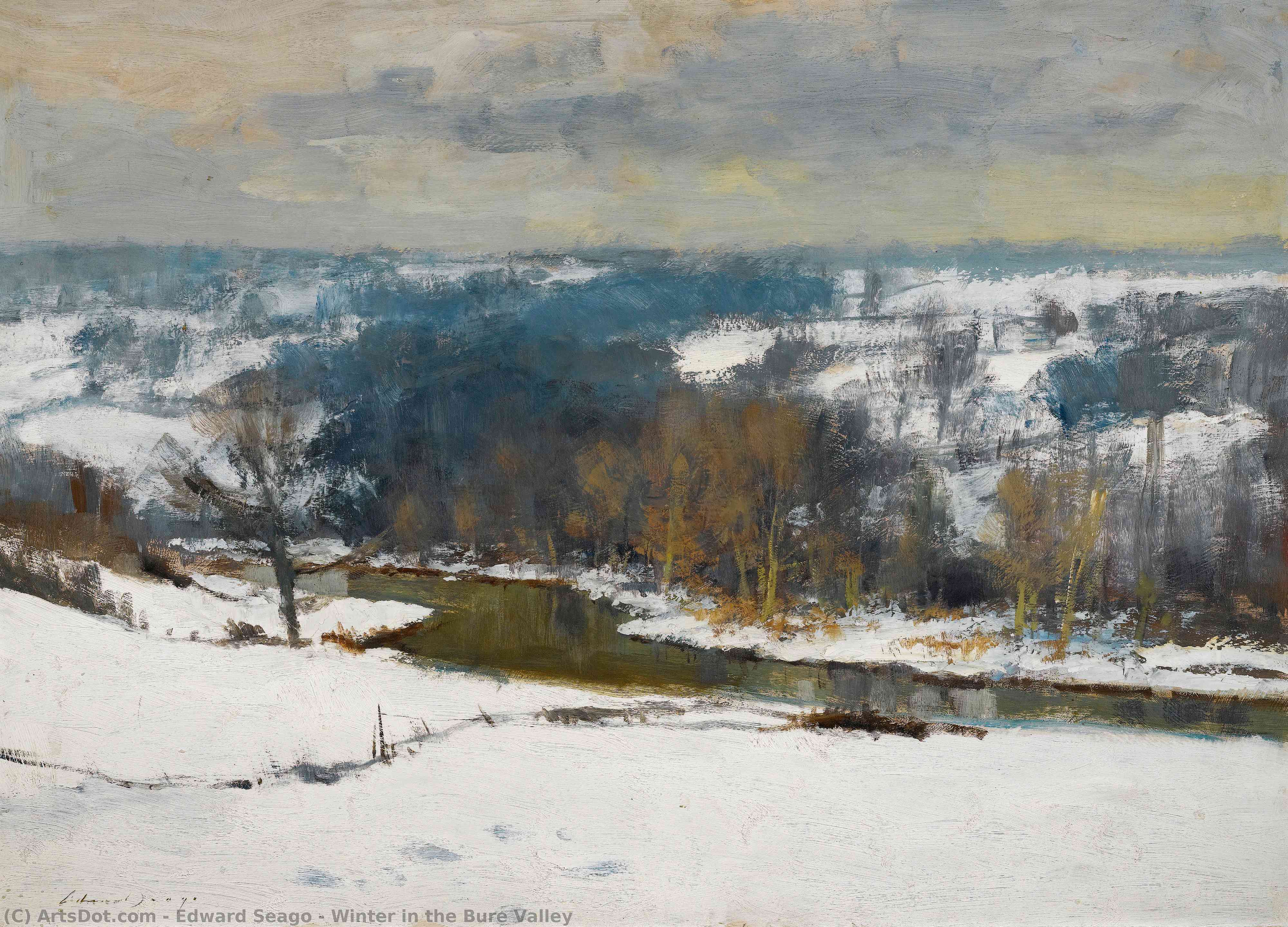 WikiOO.org - Encyclopedia of Fine Arts - Schilderen, Artwork Edward Seago - Winter in the Bure Valley