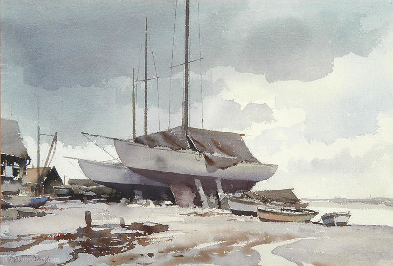 Wikioo.org - The Encyclopedia of Fine Arts - Painting, Artwork by Edward Seago - Yachts at Pin Mill