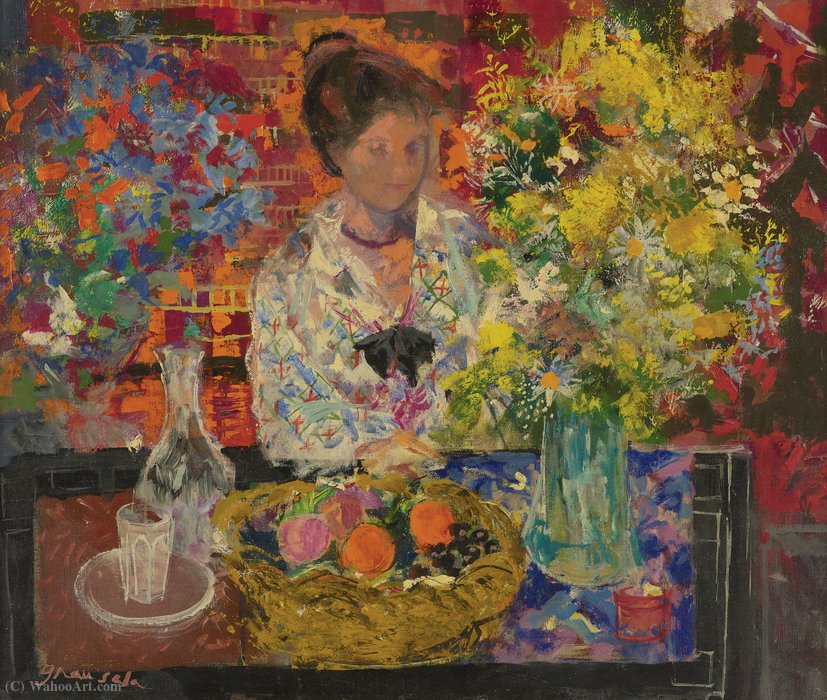 Wikioo.org - The Encyclopedia of Fine Arts - Painting, Artwork by Emilio Grau Sala - Interiror with Flowers, (1967)