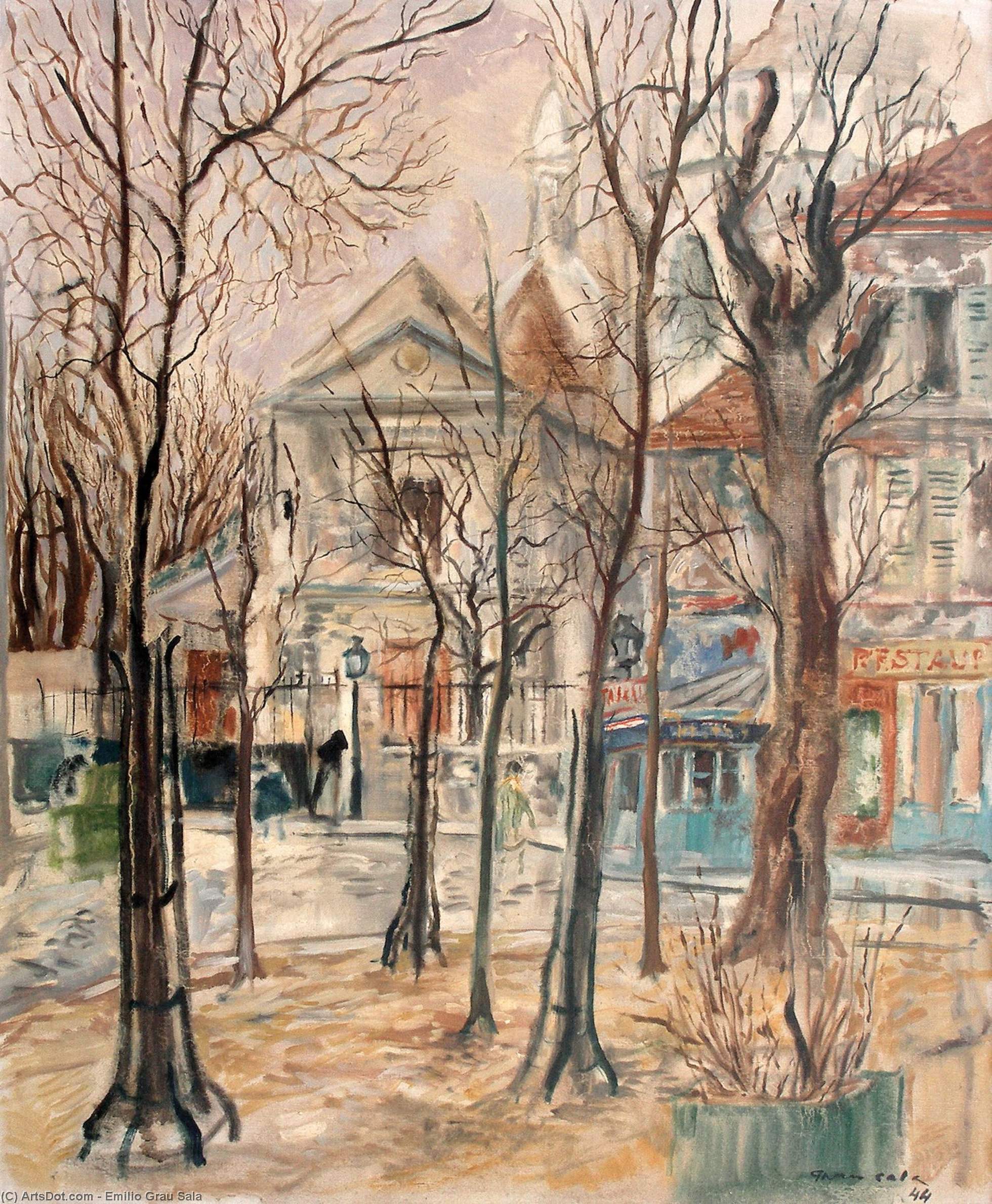 Wikioo.org - The Encyclopedia of Fine Arts - Painting, Artwork by Emilio Grau Sala - Montmartre in Autumn, (1944)