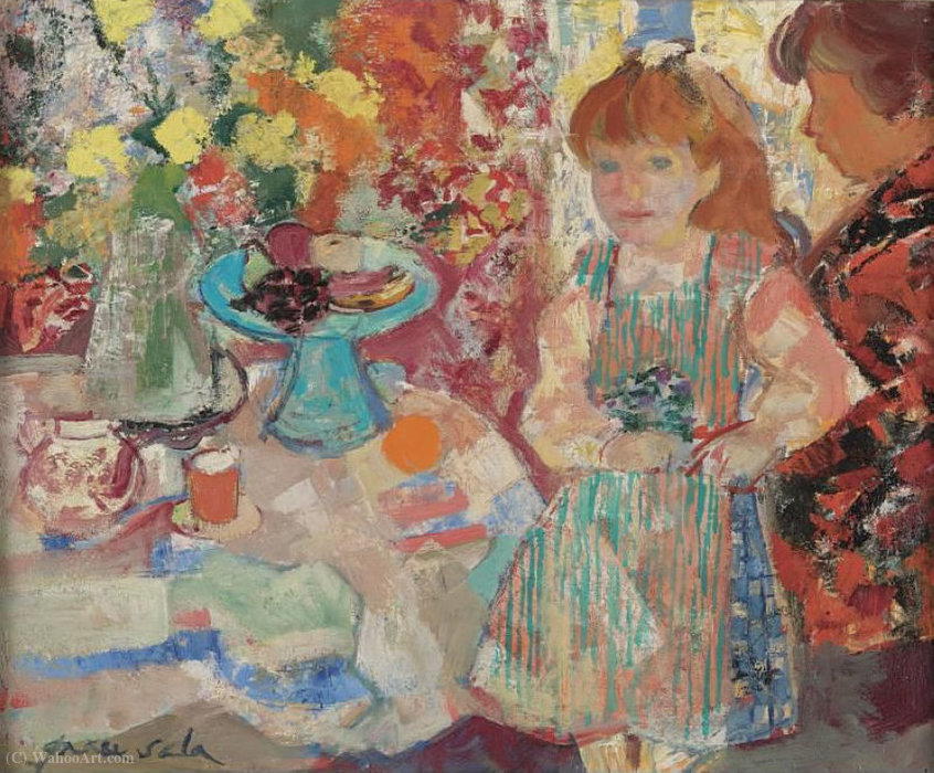 Wikioo.org - The Encyclopedia of Fine Arts - Painting, Artwork by Emilio Grau Sala - Mother and Child by the Table, (1967)