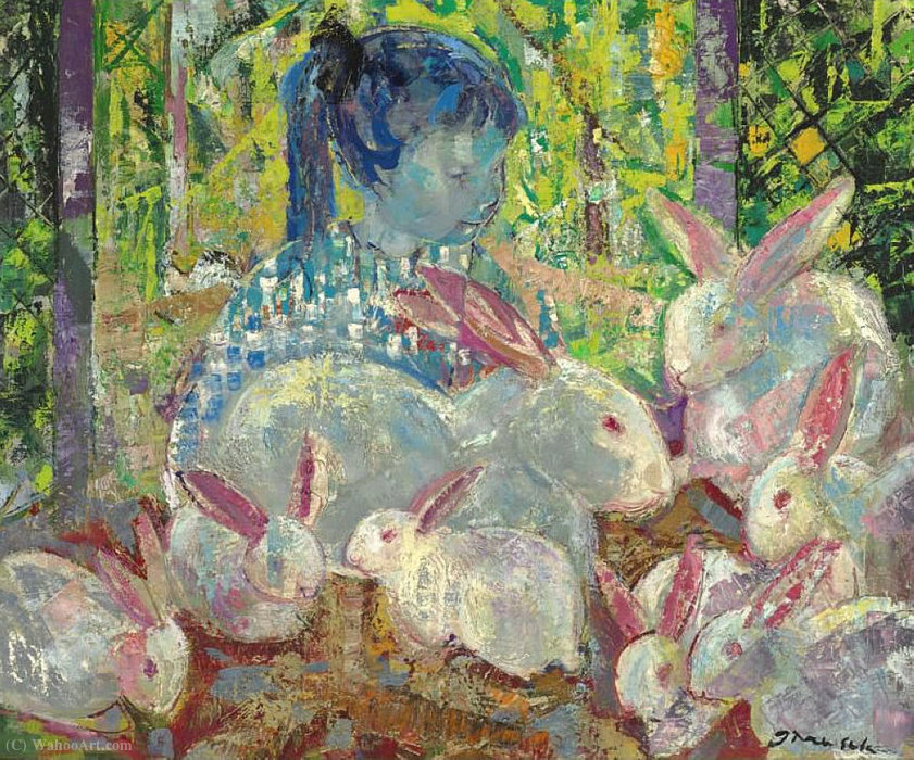 Wikioo.org - The Encyclopedia of Fine Arts - Painting, Artwork by Emilio Grau Sala - The Rabbits - Pink and White, (1959)