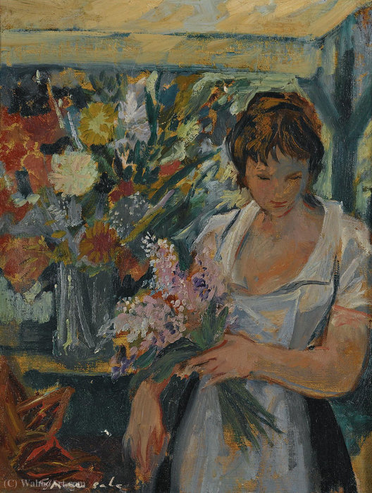 Wikioo.org - The Encyclopedia of Fine Arts - Painting, Artwork by Emilio Grau Sala - Woman with Bouquet
