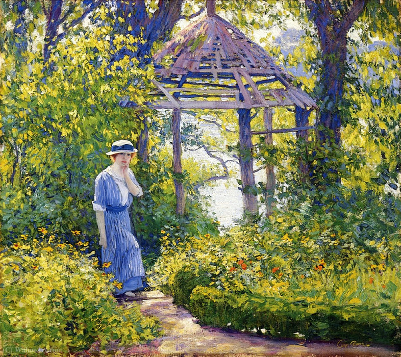 Wikioo.org - The Encyclopedia of Fine Arts - Painting, Artwork by Guy Rose - Girl in a Wickford Garden, New England