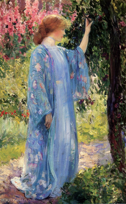Wikoo.org - موسوعة الفنون الجميلة - اللوحة، العمل الفني Guy Rose - The blue kimono, (1910)