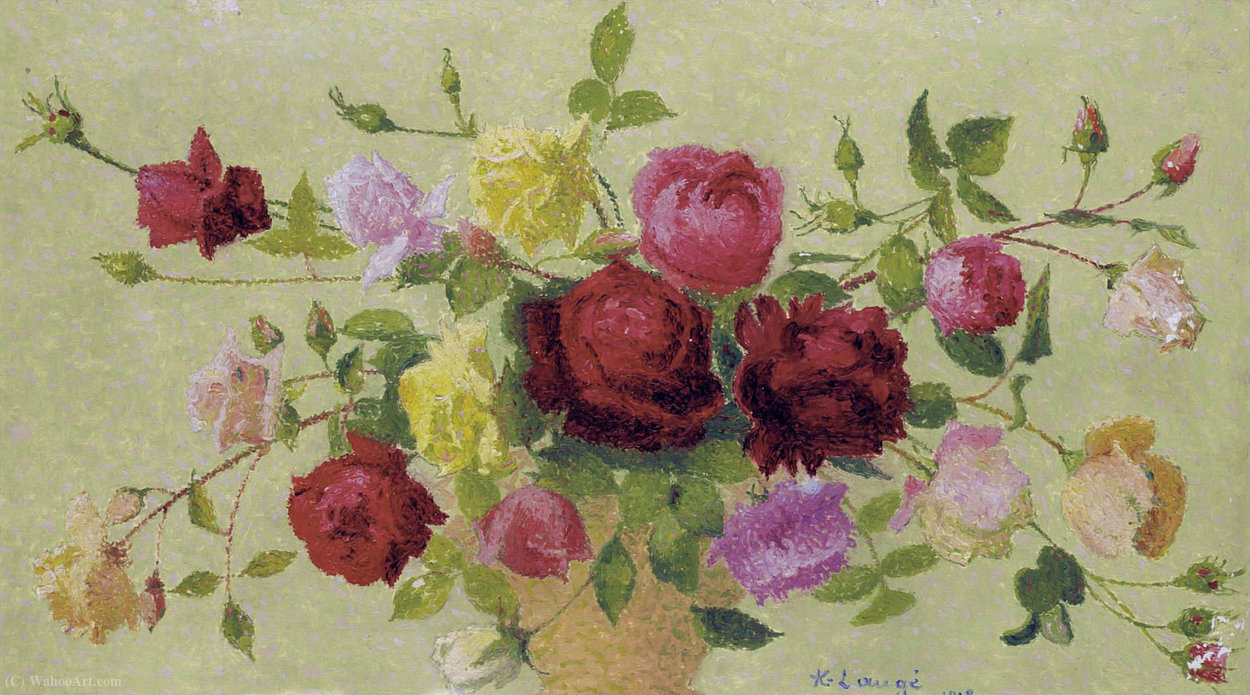 WikiOO.org - Enciklopedija likovnih umjetnosti - Slikarstvo, umjetnička djela Achille Laugé - Bouquet of Roses, (1918)