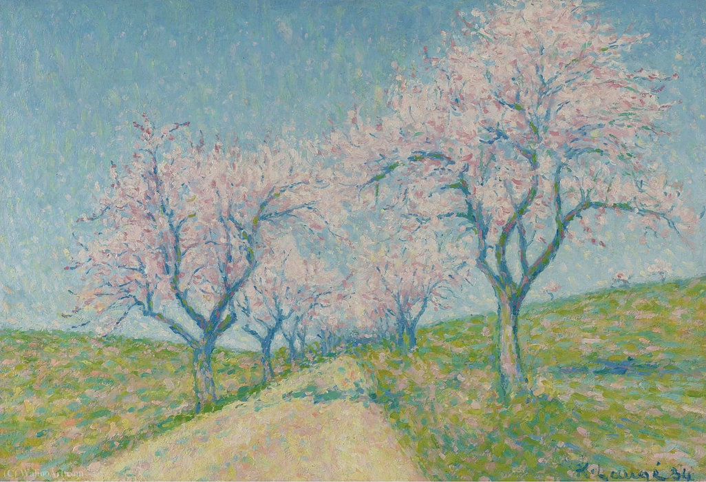 Wikioo.org - The Encyclopedia of Fine Arts - Painting, Artwork by Achille Laugé - The Road Boarding by Almond-Trees in Bloom, (1934)