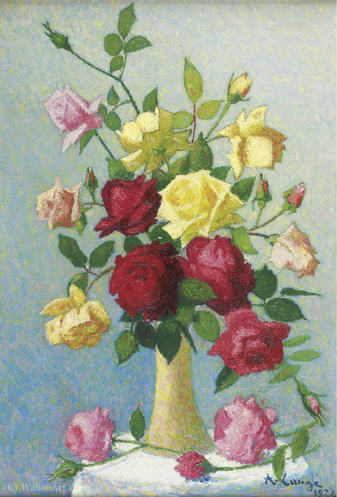 WikiOO.org - Encyclopedia of Fine Arts - Maleri, Artwork Achille Laugé - Vase of Roses, (1924)