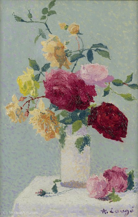 Wikioo.org - The Encyclopedia of Fine Arts - Painting, Artwork by Achille Laugé - Vase with Roses, (1921)