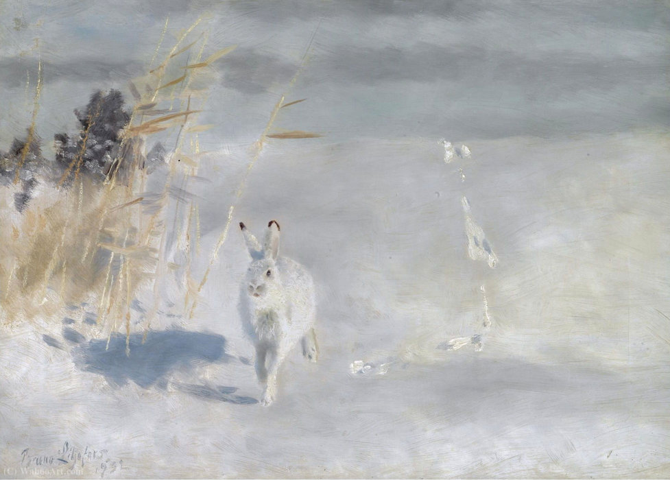 Wikioo.org - The Encyclopedia of Fine Arts - Painting, Artwork by Bruno Liljefors - Winterhare (Snow Hare), (1932)