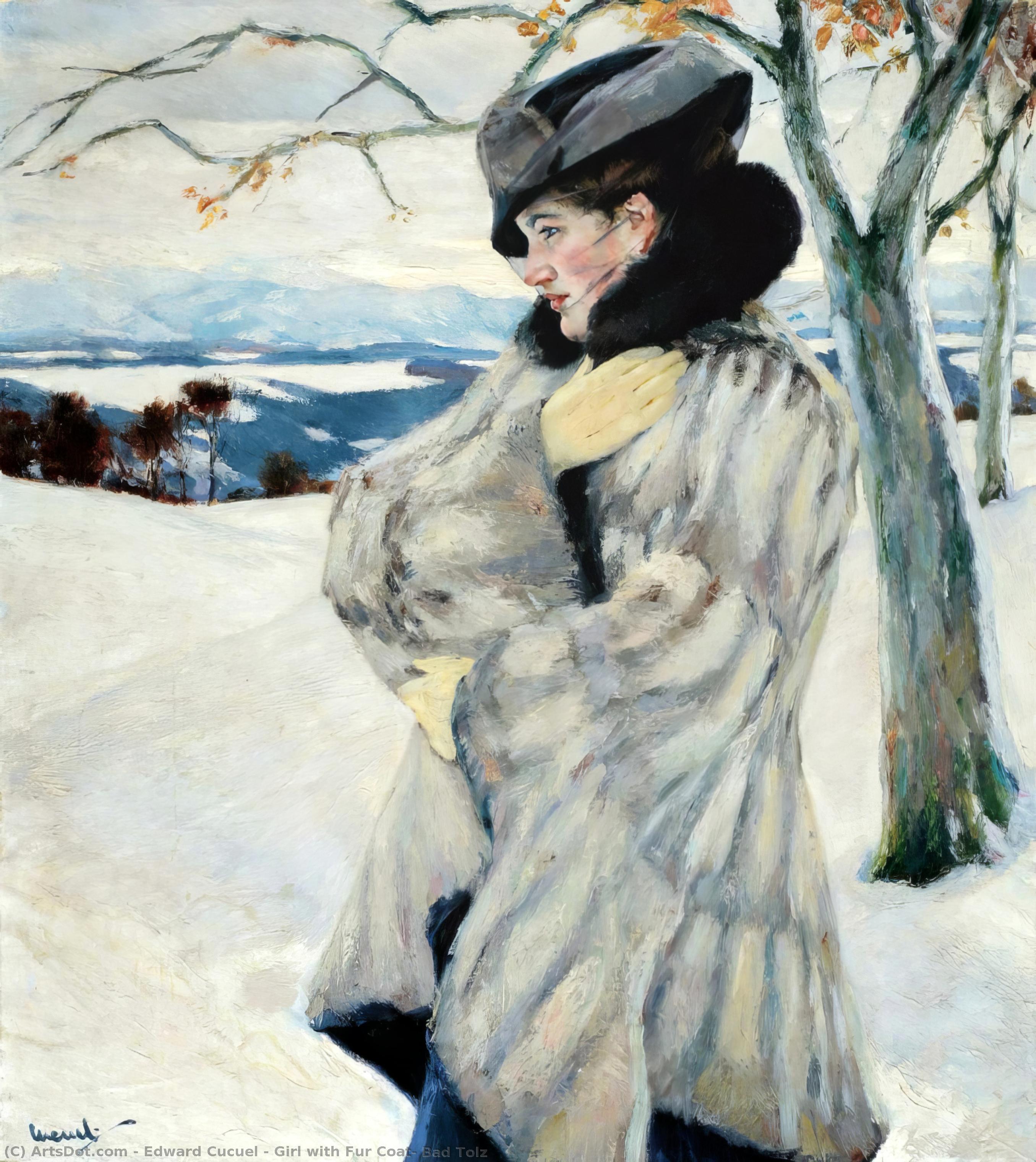 Wikioo.org - The Encyclopedia of Fine Arts - Painting, Artwork by Edward Cucuel - Girl with Fur Coat, Bad Tolz