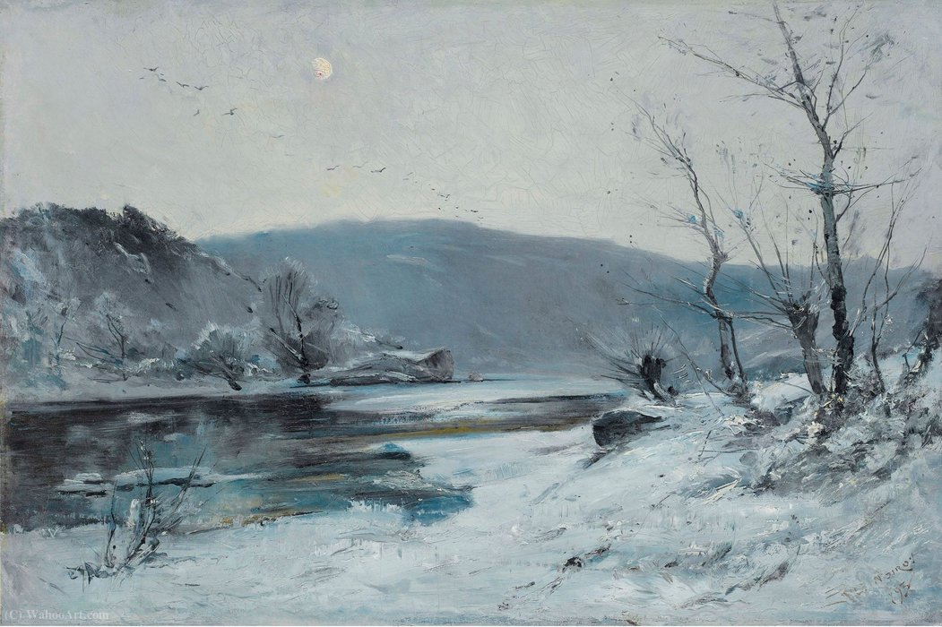 Wikioo.org - สารานุกรมวิจิตรศิลป์ - จิตรกรรม Emile Noirot - On the Loire, Winter, (1893)