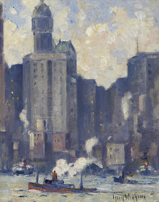 Wikioo.org - The Encyclopedia of Fine Arts - Painting, Artwork by Guy Carleton Wiggins - City Skyline and East River