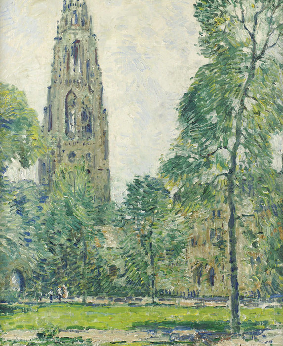 Wikioo.org - The Encyclopedia of Fine Arts - Painting, Artwork by Guy Carleton Wiggins - Clock tower, harkness memorial, (1930s)