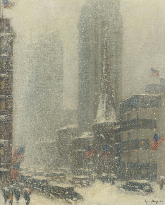 WikiOO.org - Encyclopedia of Fine Arts - Malba, Artwork Guy Carleton Wiggins - Heavy Snow Storm on 5th Ave, (1937)