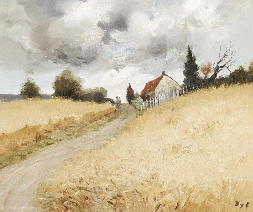 Wikioo.org - The Encyclopedia of Fine Arts - Painting, Artwork by Marcel Dyf - A Couple on a Country Lane