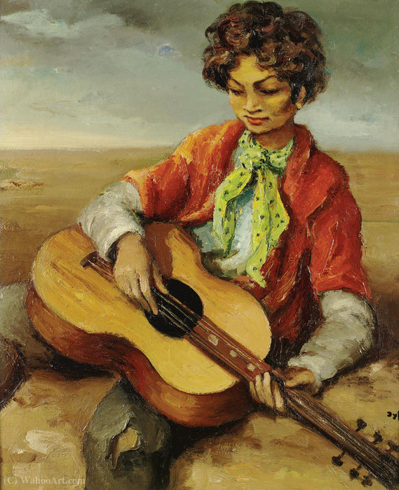 Wikioo.org - The Encyclopedia of Fine Arts - Painting, Artwork by Marcel Dyf - A gypsy boy playing guitar, (1950)