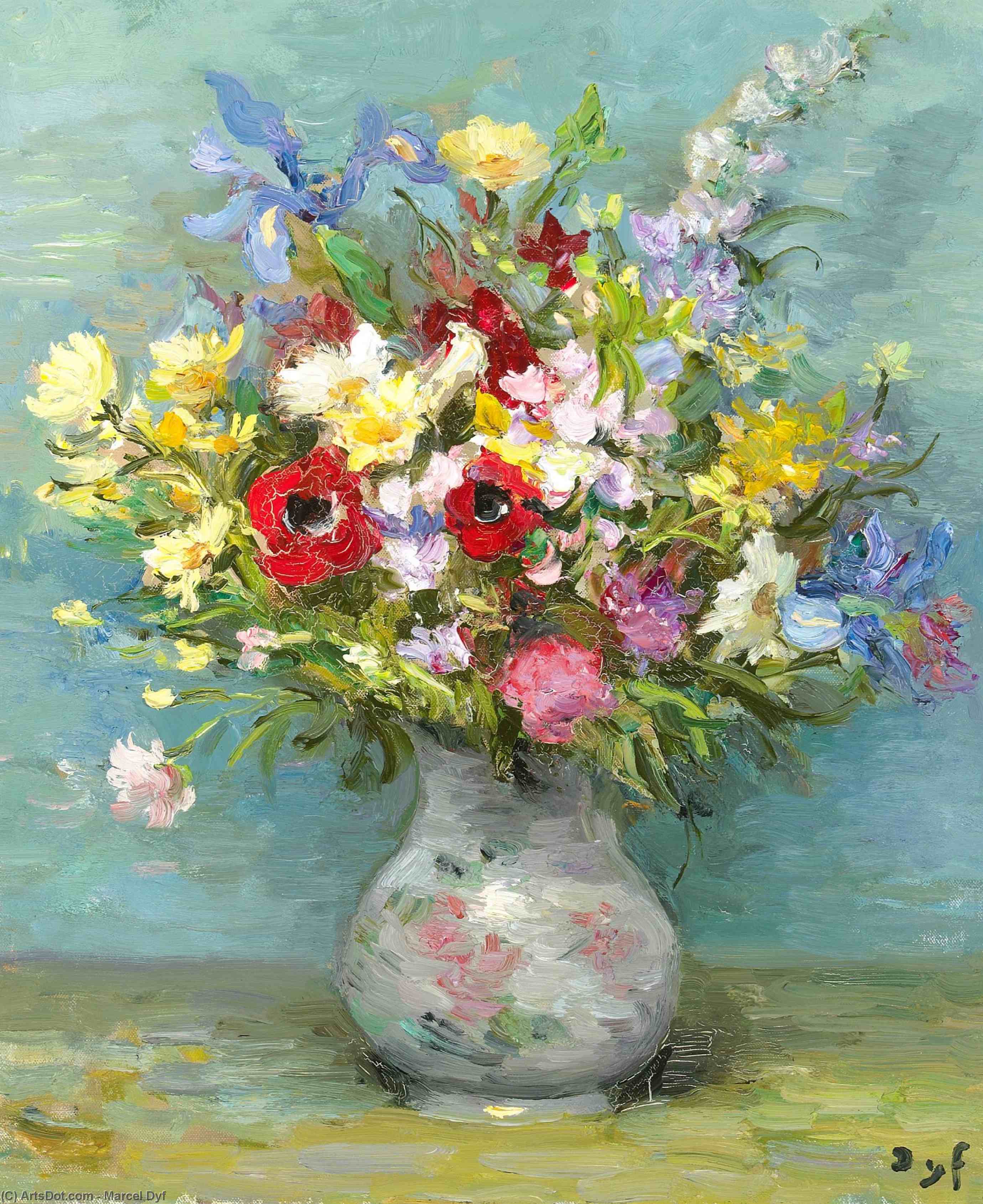 Wikioo.org - The Encyclopedia of Fine Arts - Painting, Artwork by Marcel Dyf - Anemones and Daisies, (1974)