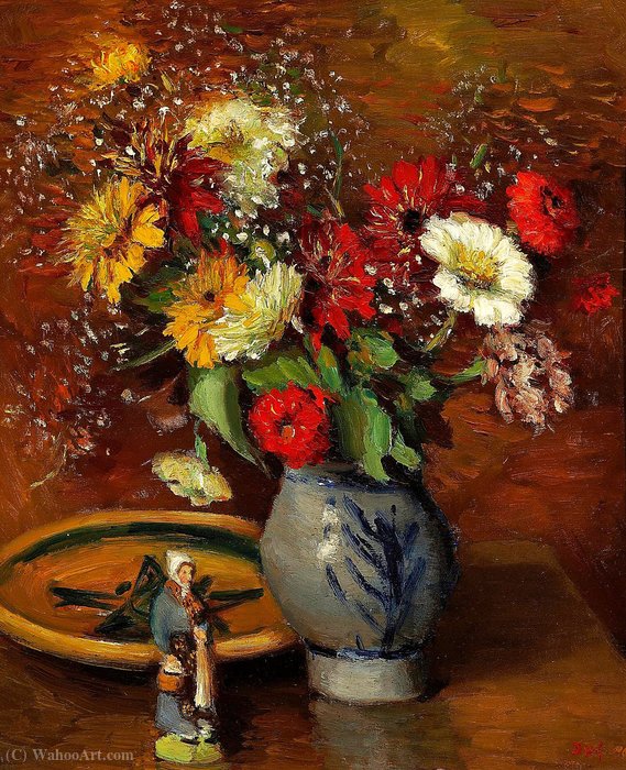 WikiOO.org - Güzel Sanatlar Ansiklopedisi - Resim, Resimler Marcel Dyf - Bouquet of Flowers with Statuette