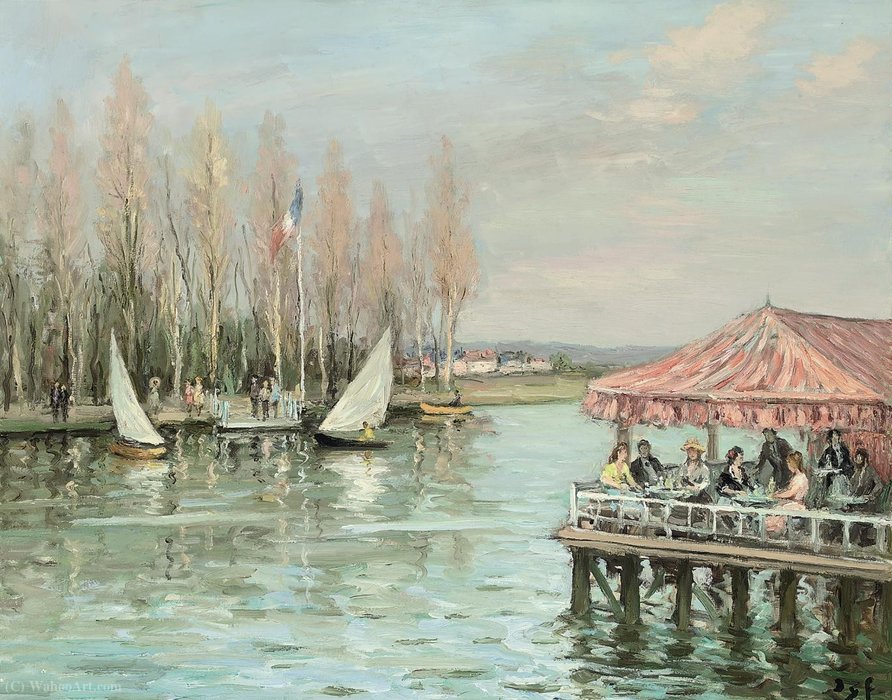 Wikioo.org - The Encyclopedia of Fine Arts - Painting, Artwork by Marcel Dyf - Cafe on the Bank of the Seine, (1976)