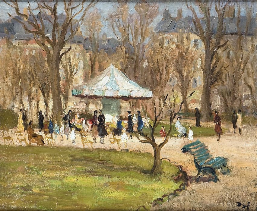 Wikioo.org - The Encyclopedia of Fine Arts - Painting, Artwork by Marcel Dyf - Carousel in the Garden of Champs Elysees
