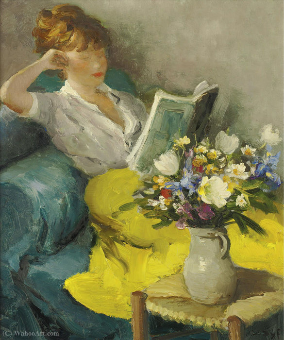 Wikioo.org - The Encyclopedia of Fine Arts - Painting, Artwork by Marcel Dyf - Claudine reading, (1957)