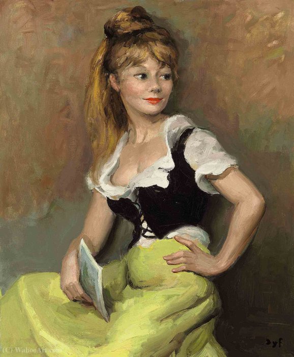Wikioo.org - The Encyclopedia of Fine Arts - Painting, Artwork by Marcel Dyf - Claudine with a Card, (1966)