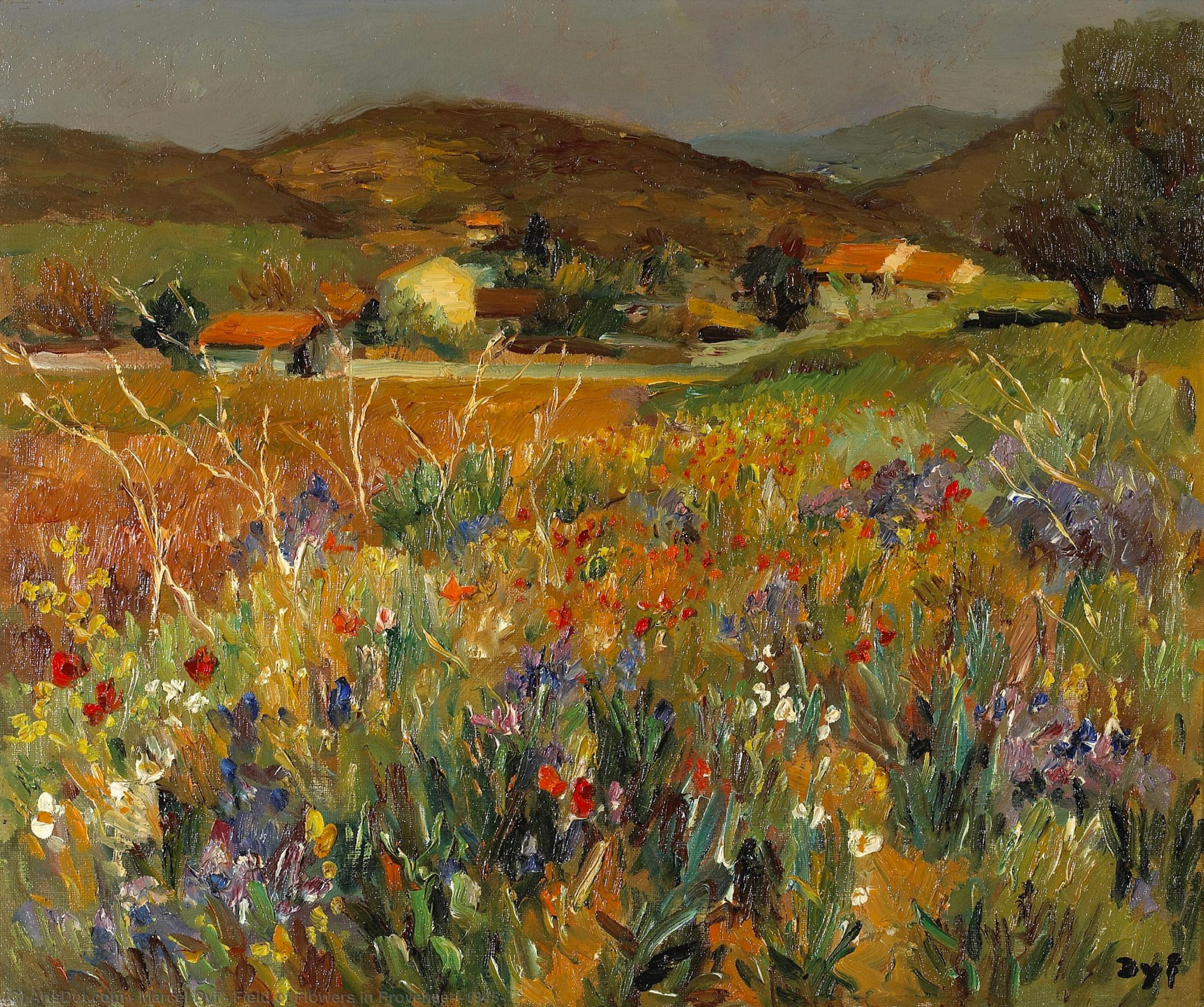 Wikioo.org - สารานุกรมวิจิตรศิลป์ - จิตรกรรม Marcel Dyf - Field of Flowers in Provence, (1945)
