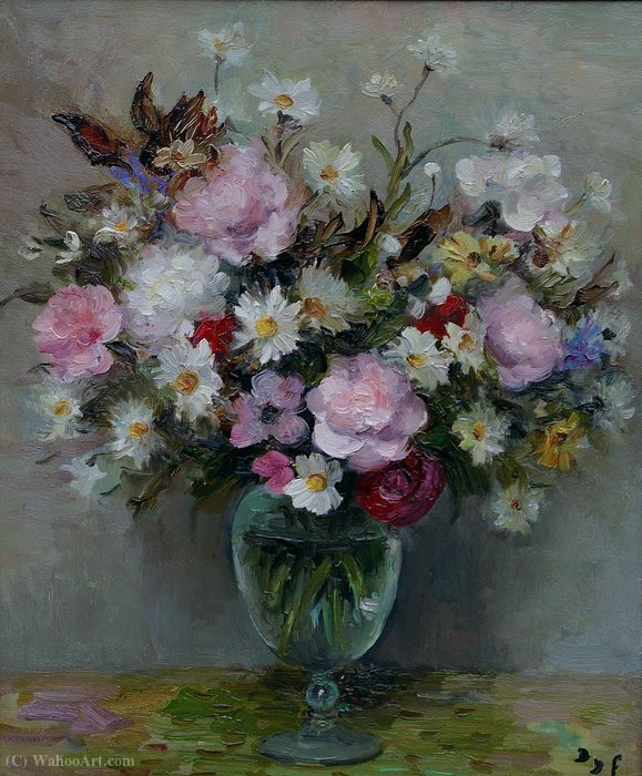 Wikioo.org - The Encyclopedia of Fine Arts - Painting, Artwork by Marcel Dyf - Flowers in a Glass Pot