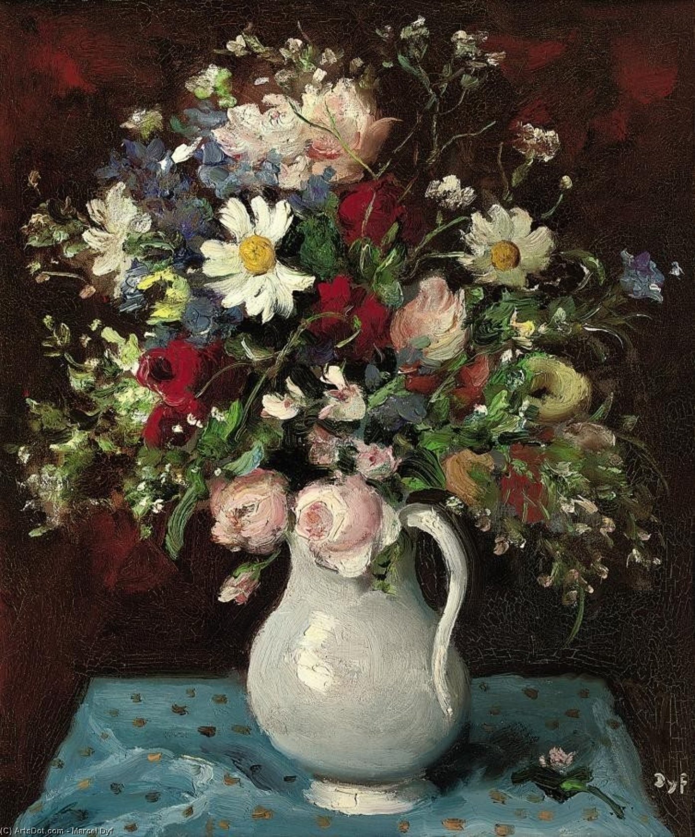 Wikioo.org – L'Encyclopédie des Beaux Arts - Peinture, Oeuvre de Marcel Dyf - fleurs dans un blanc  cruche  1965