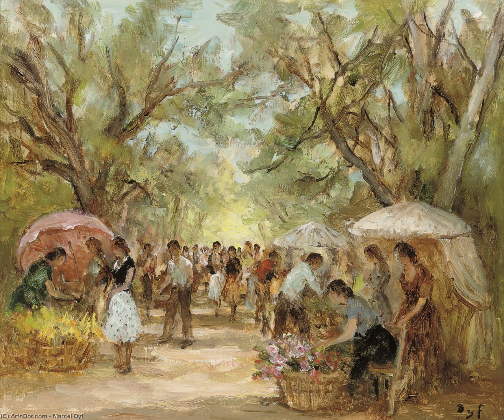 Wikioo.org - The Encyclopedia of Fine Arts - Painting, Artwork by Marcel Dyf - Flowers Market at Arles, (1970)