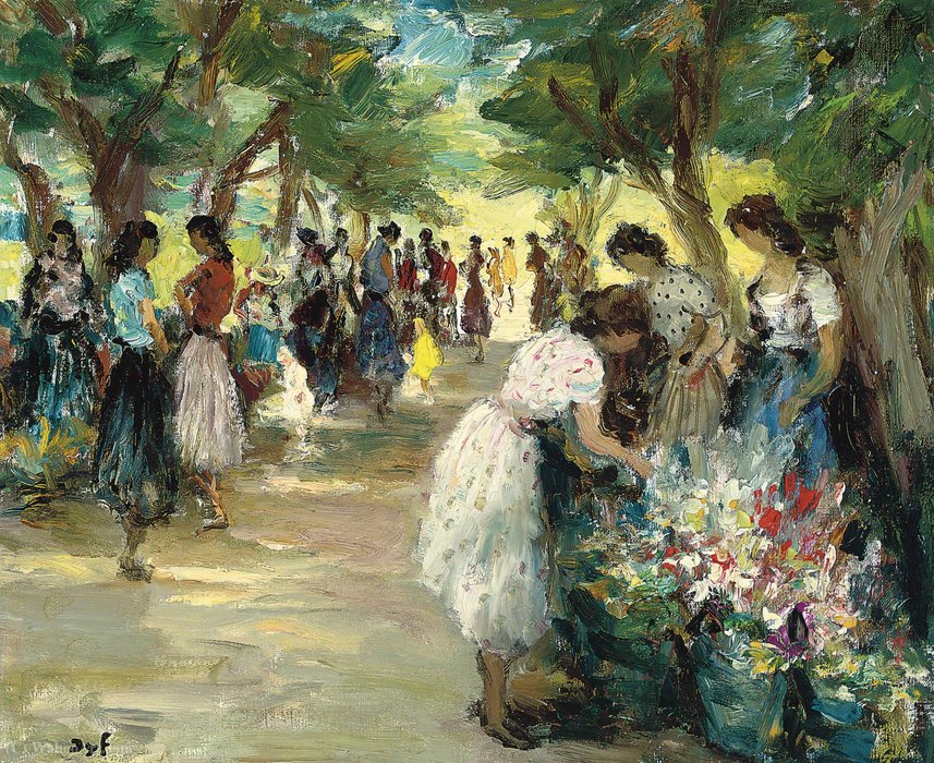Wikioo.org - The Encyclopedia of Fine Arts - Painting, Artwork by Marcel Dyf - Flowers market, (1950)