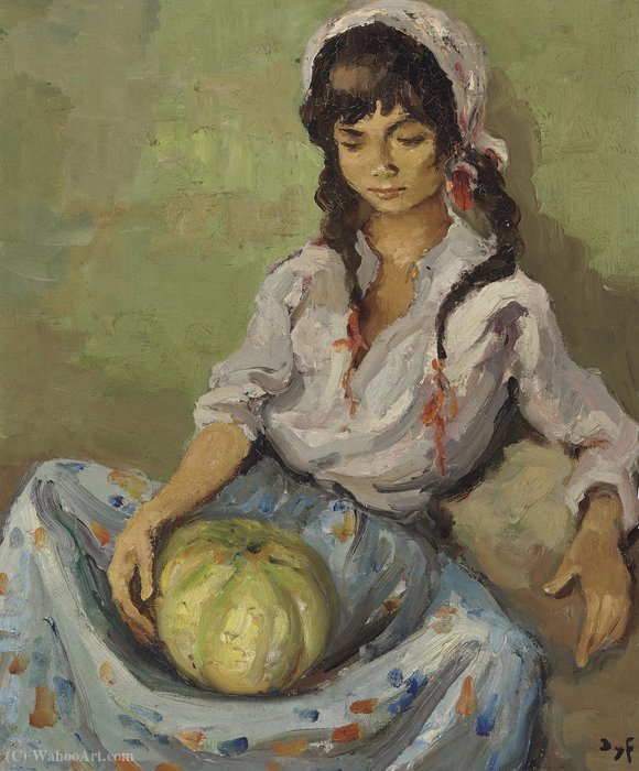 Wikioo.org - The Encyclopedia of Fine Arts - Painting, Artwork by Marcel Dyf - Gypsy Girl with a Mellon, (1965)