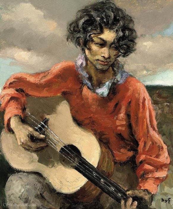 Wikioo.org - The Encyclopedia of Fine Arts - Painting, Artwork by Marcel Dyf - Gypsy with Guitar, (1950)