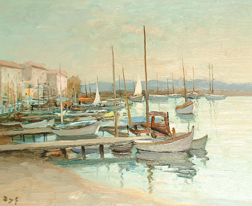 Wikioo.org - The Encyclopedia of Fine Arts - Painting, Artwork by Marcel Dyf - Houses at the Port of the Gulf of Juan