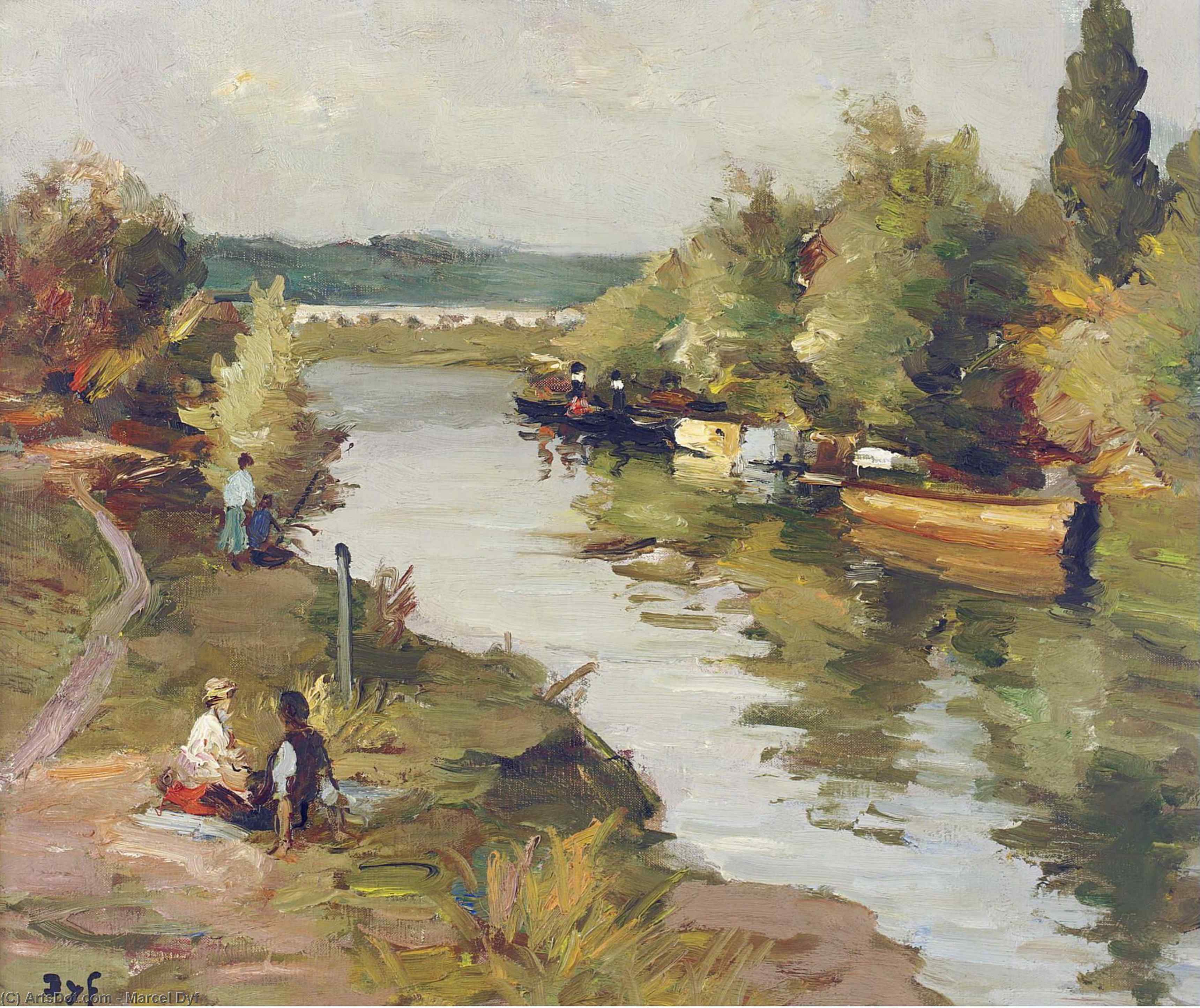 Wikioo.org - The Encyclopedia of Fine Arts - Painting, Artwork by Marcel Dyf - Lovers on the River Bank at Amoureux, (1955)