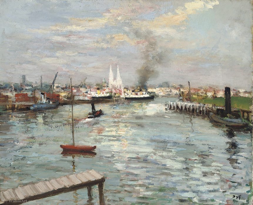 Wikioo.org - The Encyclopedia of Fine Arts - Painting, Artwork by Marcel Dyf - Port and Cathedral at Rouen, (1960)