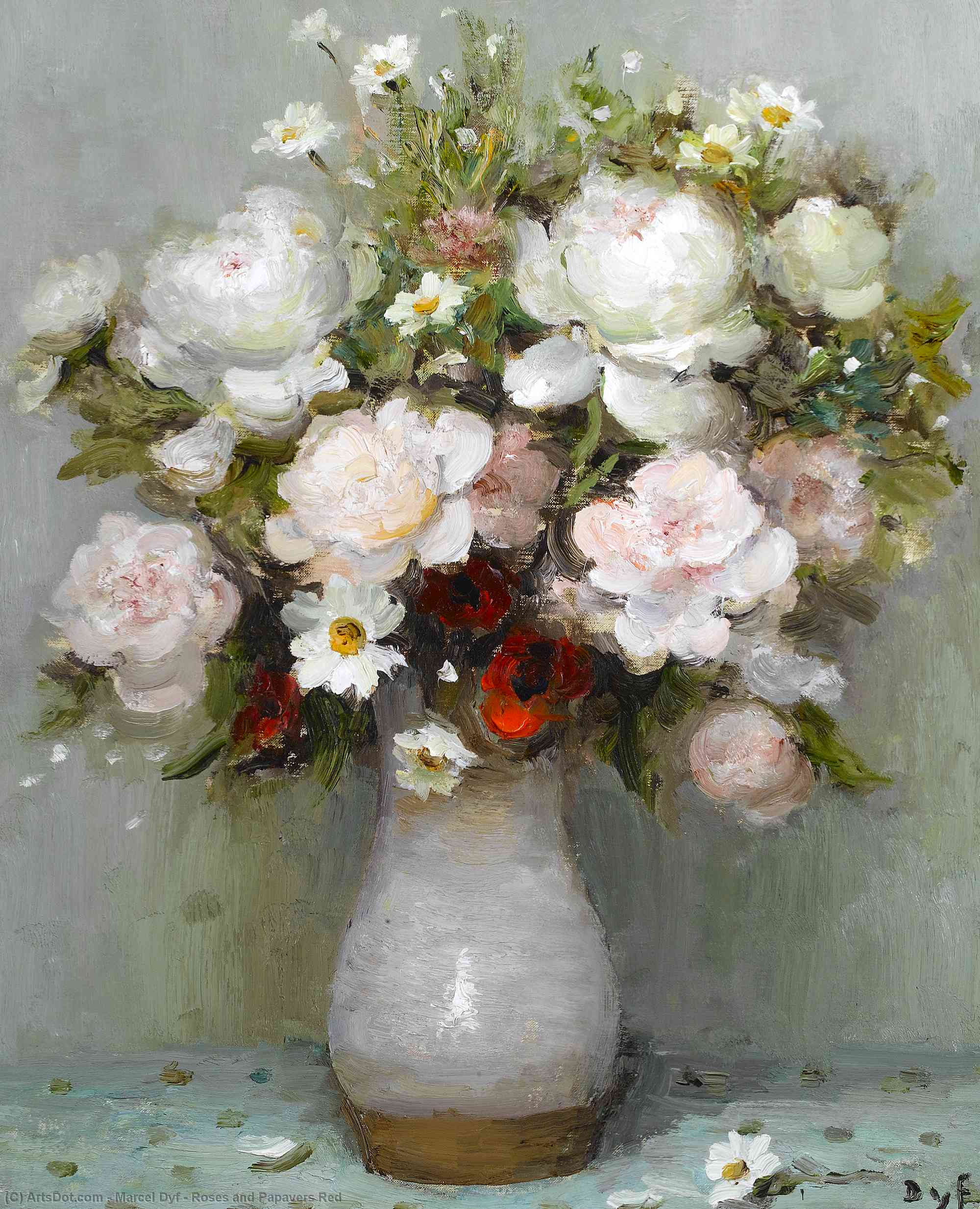 Wikioo.org - The Encyclopedia of Fine Arts - Painting, Artwork by Marcel Dyf - Roses and Papavers Red