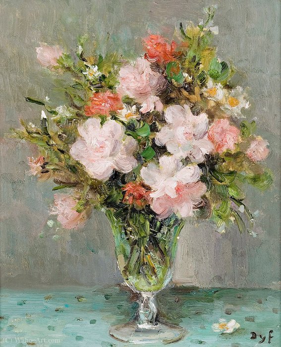 Wikioo.org - The Encyclopedia of Fine Arts - Painting, Artwork by Marcel Dyf - Roses in a Glass, (1983)